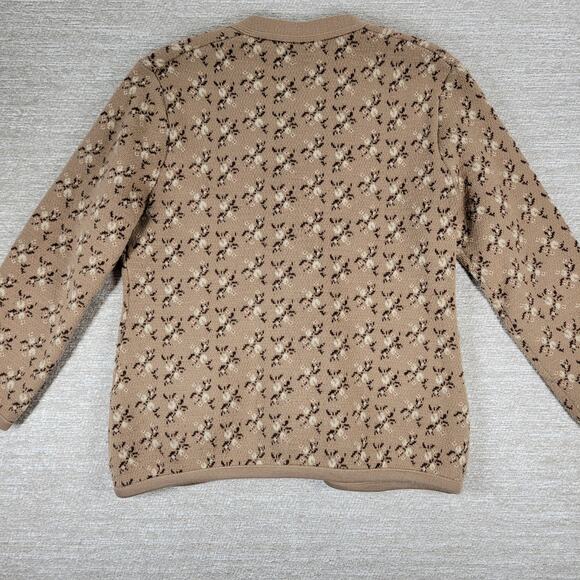 Vintage Floral Thick Knit Cardigan Womens L Mauve Tan Button Front Sweater - Picture 13 of 16